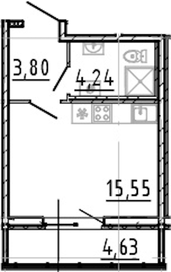Квартира студия 23.59 м², 19/19 эт., ЖК «Город Первых»